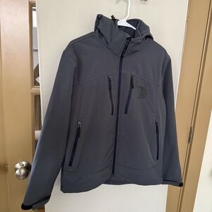 NRA Men's Medium Grey Softshell Hooded Eagle Emblem Jacket Coat Rain Snow Winter